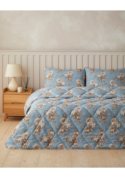 Cozy Rose Pamuk Polyester Çift Kişilik Uyku Seti 195X215 cm Mavi-Kahve