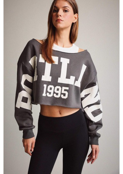Kayık Yaka Baskılı Sweatshirt G3329AX25WN