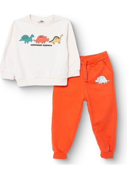 Erkek Bebek Cool Dino Eşofman Takımı Şardonlu Bisiklet Yaka Uzun Kol Ribanalı Paça