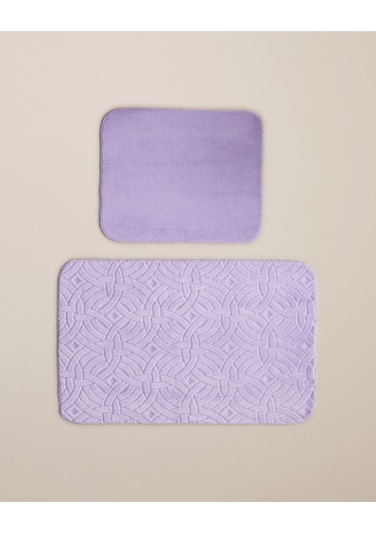 Wavelet Banyo Paspası Seti 60X100 cm + 50X60 cm Mor