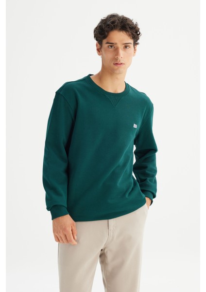 %100 Pamuk Regular Fit Normal Kesim Bisiklet Yaka Koyu Yeşil Sweatshirt modelleri