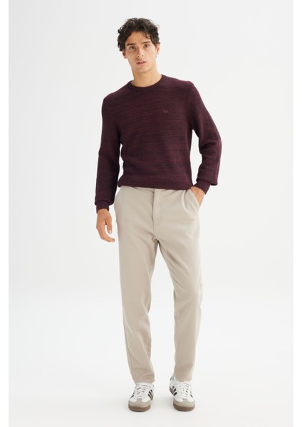 Regular Fit Normal Kesim Bisiklet Yaka Bordo Triko Kazak fiyatları