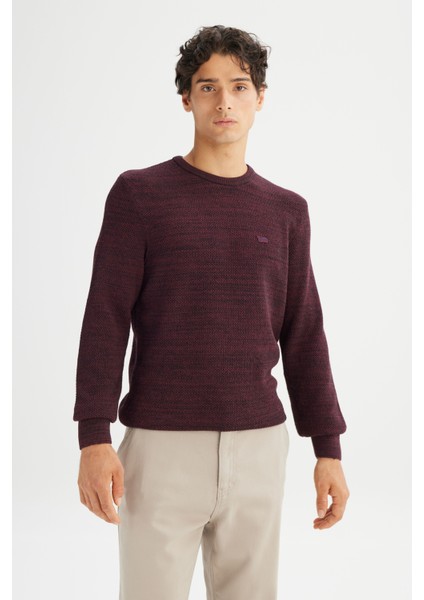 Regular Fit Normal Kesim Bisiklet Yaka Bordo Triko Kazak modelleri