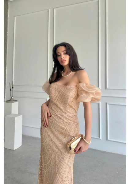 Gold Taş Işlemeli Balon Kol Abiye 0801053.122 fiyatları