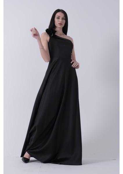 Siyah Omuz Çiçek ve Taşlı Tek Omuz Abiye 0801010.01 fiyatları