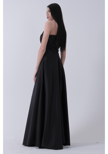 Siyah Omuz Çiçek ve Taşlı Tek Omuz Abiye 0801010.01 indirimleri