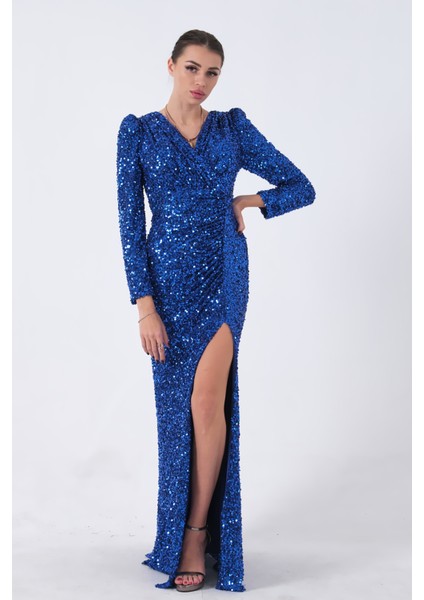 Saks Pul Payetli Drapeli Önü Yırtmaçlı Abiye 9705393.26 fiyatları