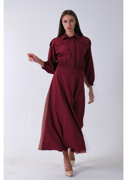 Bordo Beli Lastikli Cepli Ceket ve Etek Ikili Takım 4595053.04 fiyatları