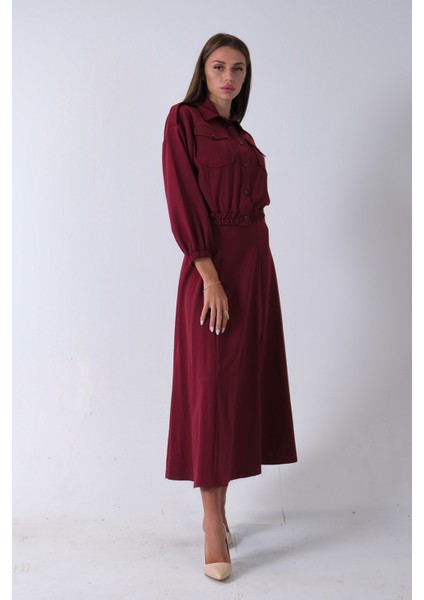 Bordo Beli Lastikli Cepli Ceket ve Etek Ikili Takım 4595053.04 modelleri