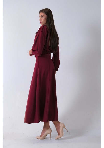 Bordo Beli Lastikli Cepli Ceket ve Etek Ikili Takım 4595053.04 indirimleri