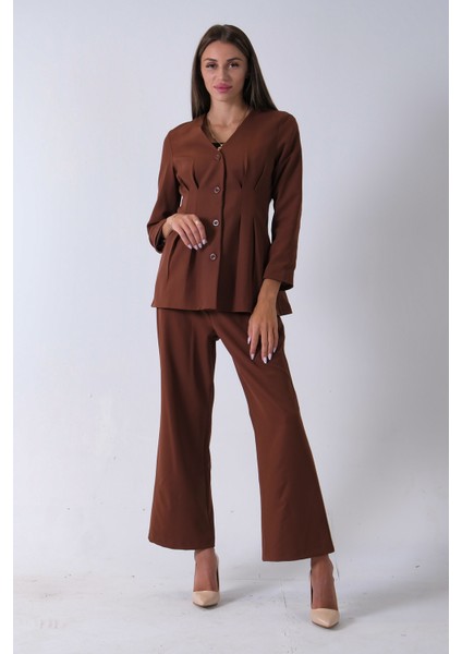 Kahve Önü 4 Düğme Kapamalı Pantolonlu Takım 4592261.05
