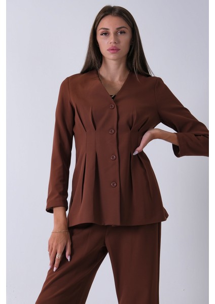 Kahve Önü 4 Düğme Kapamalı Pantolonlu Takım 4592261.05