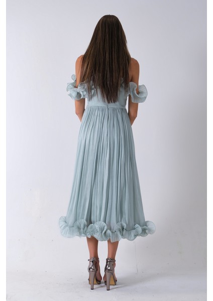 Mint Göğüs ve Etek Ucu Çiçek Detaylı Abiye Elbise 9705622.27 indirimleri