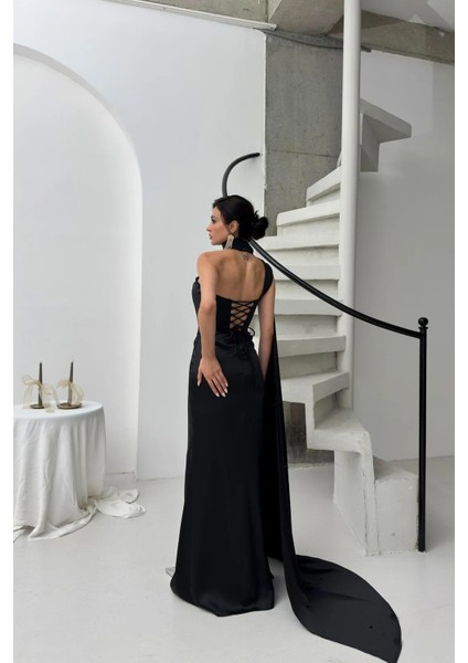 Siyah Yaka Kuşak Detaylı Tek Omuz Abiye 0801099.01 indirimleri