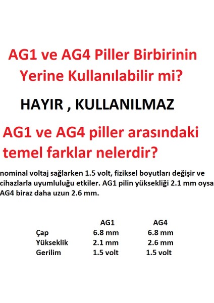 Ag1 LR621 364 Alkalin Düğme Pil 50 Adet fiyatları