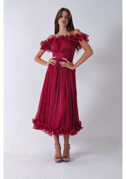 Bordo Göğüs ve Etek Ucu Çiçek Detaylı Abiye Elbise 9705622.04 fırsatları