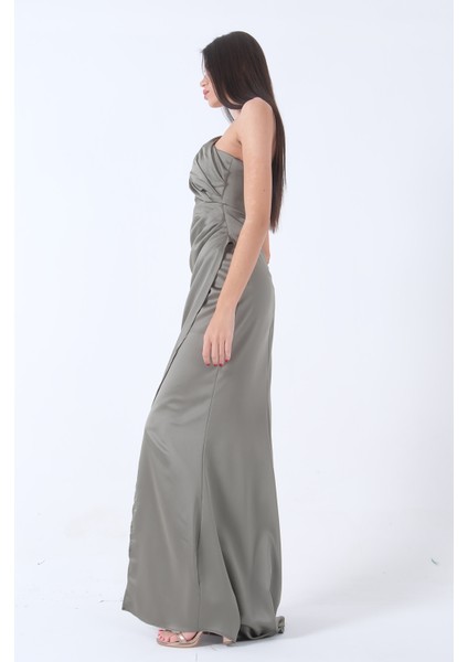 Haki Önü Yırtmaçlı Tek Omuz Şık Abiye 0801563.23 fırsatları