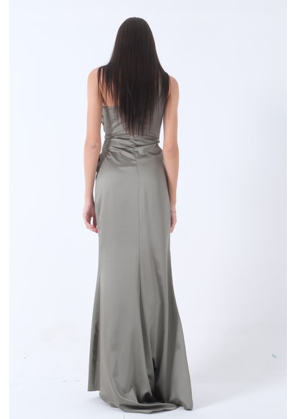 Haki Önü Yırtmaçlı Tek Omuz Şık Abiye 0801563.23 indirimleri