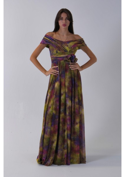 Fıstık Beli Çiçek Detaylı Desenli Şifon Abiye 0801102.22 fiyatları