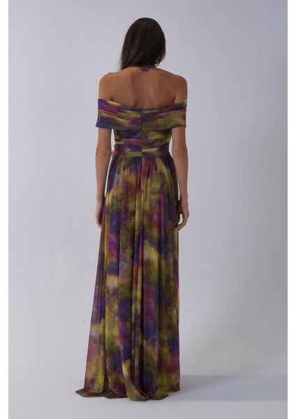 Fıstık Beli Çiçek Detaylı Desenli Şifon Abiye 0801102.22 indirimleri