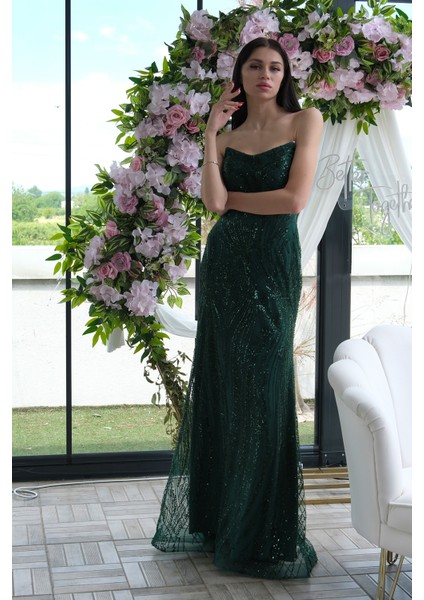 Zümrüt Taş Işlemeli Uzun Balık Abiye 0801056.123