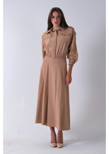 Bej Beli Lastikli Cepli Ceket ve Etek Ikili Takım 4595053.55 fiyatları