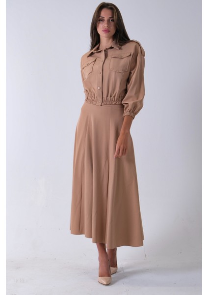 Bej Beli Lastikli Cepli Ceket ve Etek Ikili Takım 4595053.55 modelleri