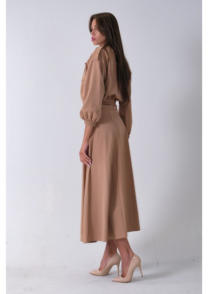Bej Beli Lastikli Cepli Ceket ve Etek Ikili Takım 4595053.55 fırsatları