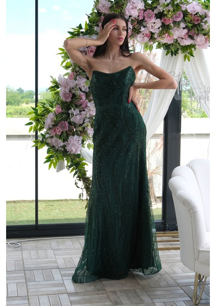 Zümrüt Taş Işlemeli Uzun Balık Abiye 0801056.123