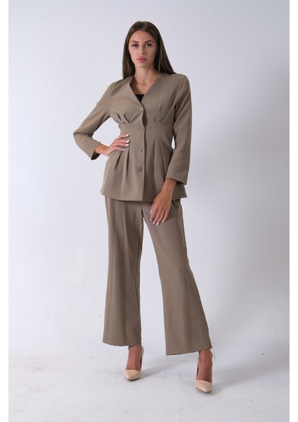 Haki Önü 4 Düğme Kapamalı Pantolonlu Takım 4592261.23