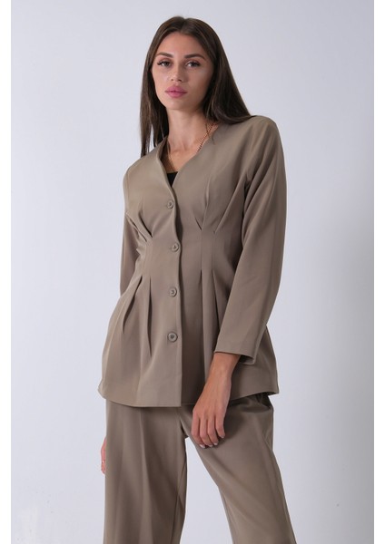 Haki Önü 4 Düğme Kapamalı Pantolonlu Takım 4592261.23