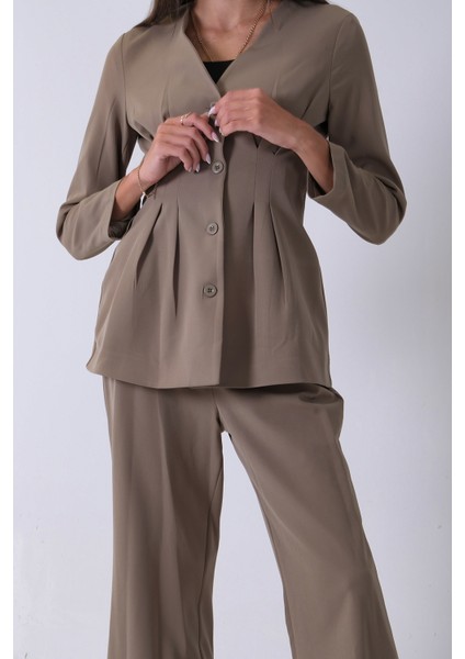 Haki Önü 4 Düğme Kapamalı Pantolonlu Takım 4592261.23