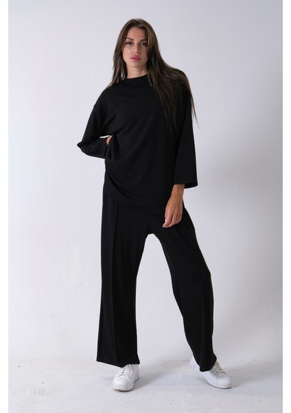 Siyah Rahat Kumaş Basic Pantolonlu Takım 31040630.01