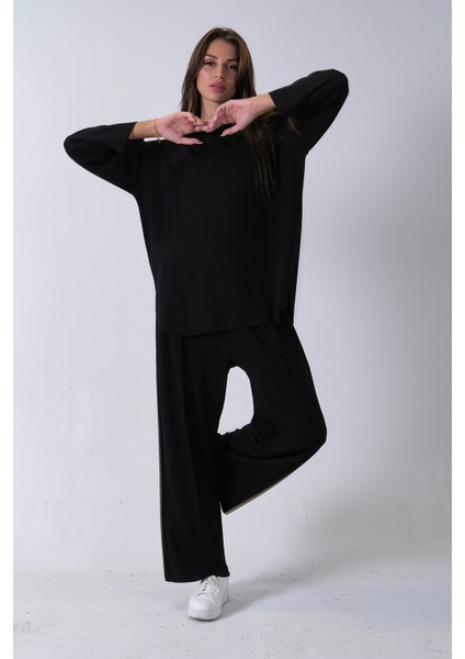 Siyah Rahat Kumaş Basic Pantolonlu Takım 31040630.01 fırsatları
