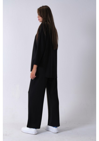 Siyah Rahat Kumaş Basic Pantolonlu Takım 31040630.01