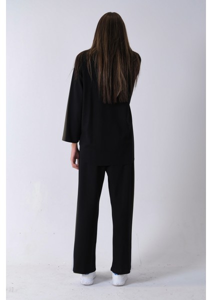 Siyah Rahat Kumaş Basic Pantolonlu Takım 31040630.01