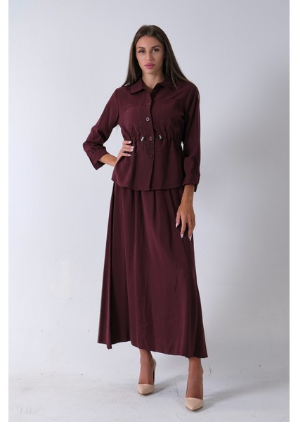 Bordo 2 Cep Detaylı Belden Lastikli Etekli Takım 4592257.04