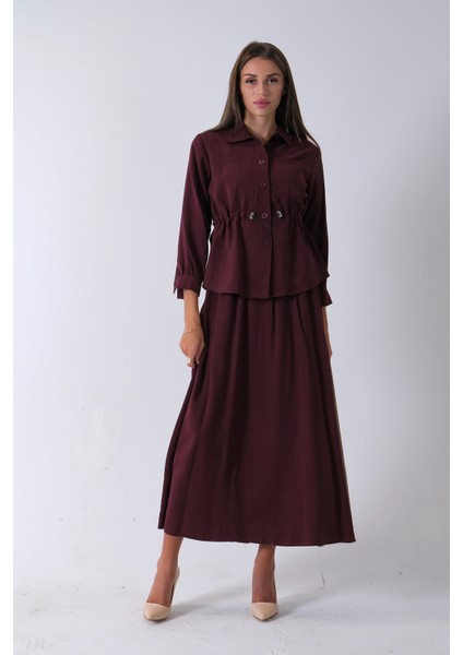 Bordo 2 Cep Detaylı Belden Lastikli Etekli Takım 4592257.04 fiyatları