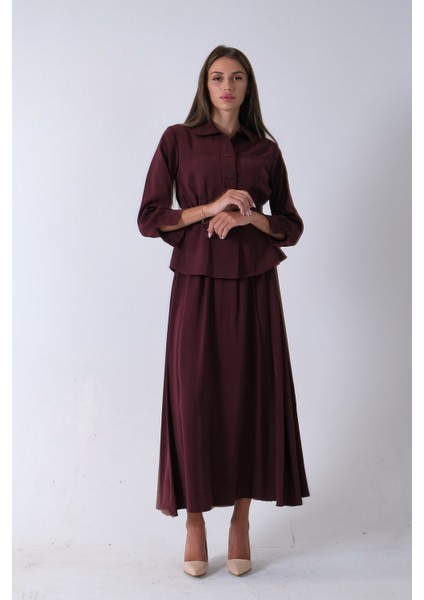 Bordo 2 Cep Detaylı Belden Lastikli Etekli Takım 4592257.04 modelleri