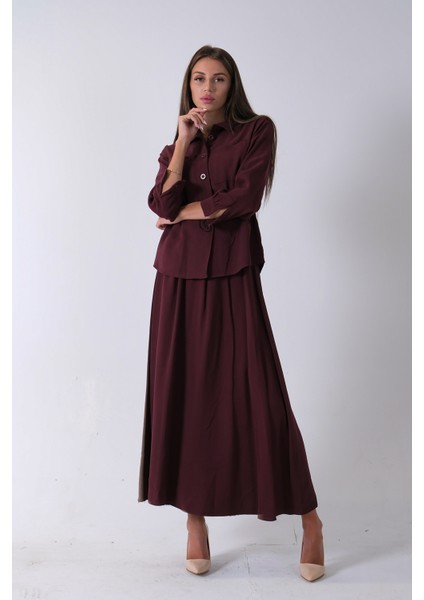 Bordo 2 Cep Detaylı Belden Lastikli Etekli Takım 4592257.04 fırsatları