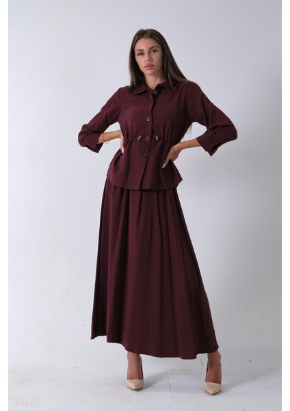 Bordo 2 Cep Detaylı Belden Lastikli Etekli Takım 4592257.04 indirimleri