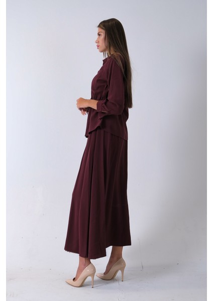 Bordo 2 Cep Detaylı Belden Lastikli Etekli Takım 4592257.04