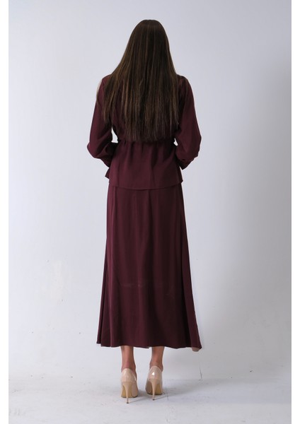 Bordo 2 Cep Detaylı Belden Lastikli Etekli Takım 4592257.04