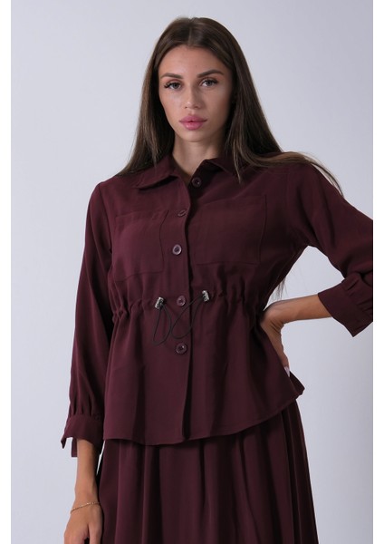 Bordo 2 Cep Detaylı Belden Lastikli Etekli Takım 4592257.04