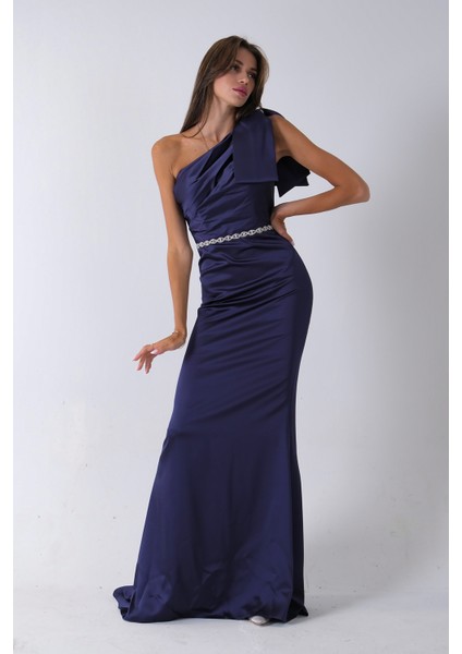 Lacivert Tek Omuz Drapeli Taş Detaylı Abiye 0801009.02 fırsatları