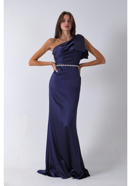 Lacivert Tek Omuz Drapeli Taş Detaylı Abiye 0801009.02 indirimleri