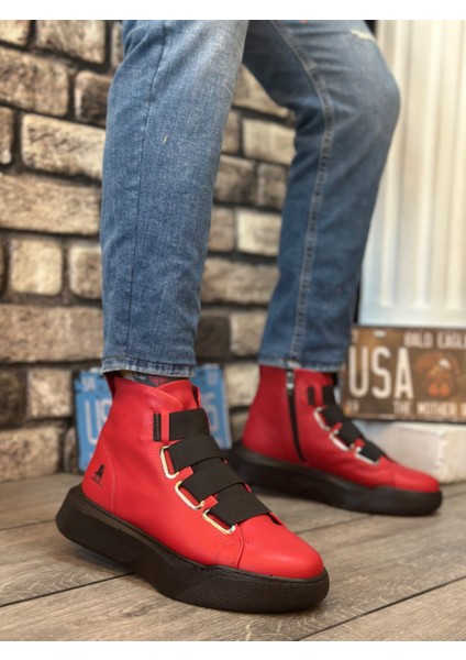 BA0142 Bantlı Erkek Yüksek Taban Kırmızı Spor Bot modelleri