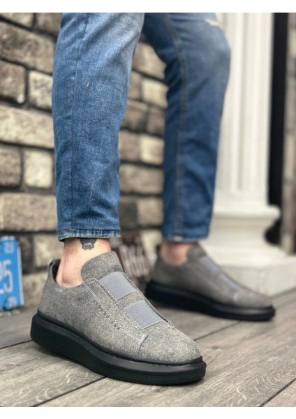 BA0307 Boa Kalın Süet Yüksek Taban Çift Bant Gri Erkek Ayakkabı modelleri