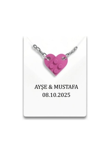 Çifte Özel Isimli Ikili LEGO Renkli Kalp Anahtarlık Düğün Nişan Kına Söz Hediyelik 8,5X11CM 20 Adet