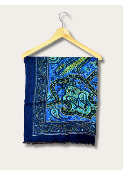 Hint Ipeği Vual Şal Turkuaz-Lacivert Renkli